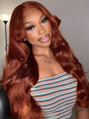 Layered Reddish Brown Wig With Curtain Bangs 3D Body Wave 5x5 13x4 Lace Front Wigs