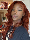 Layered Reddish Brown Wig With Curtain Bangs 3D Body Wave 5x5 13x4 Lace Front Wigs