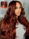 Layered Reddish Brown Wig With Curtain Bangs 3D Body Wave 5x5 13x4 Lace Front Wigs