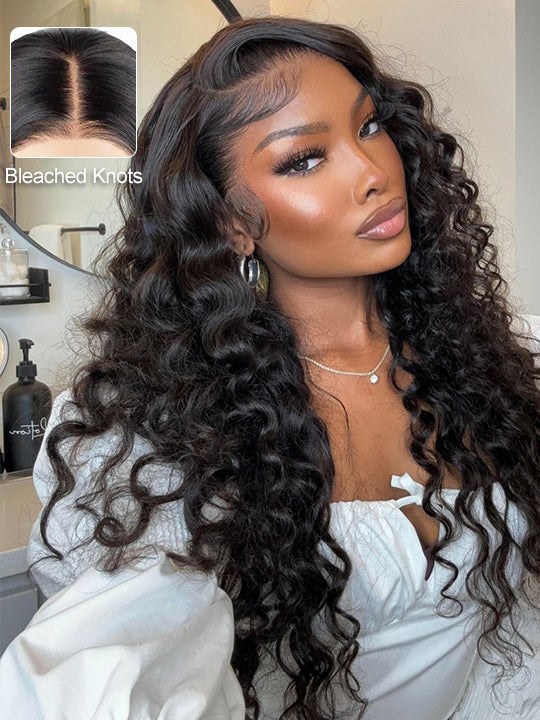 Bleached Knots Loose Deep Wave 13x4 HD Lace Frontal Wigs Crimped Human Hair - KissLove Hair