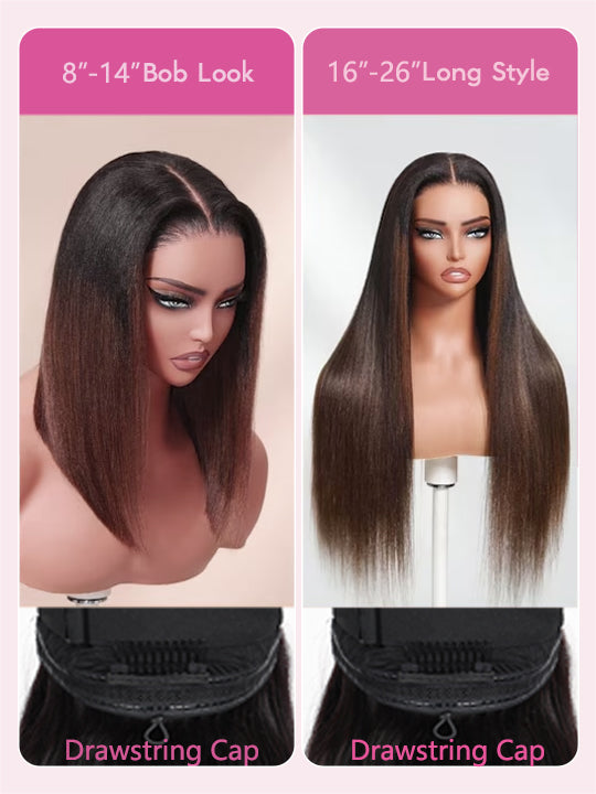 Ombre Black To Brown Light Yaki Straight Wig 4x4/6x4.5/13x4 Pre Max Pull Go Drawstring Wig