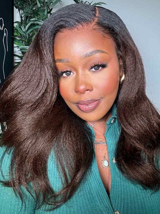 Kisslove Ombre Brown Yaki Straight Body Wave 360 Invisi-Drawstring Lace Human Hair Wigs