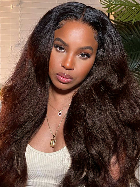 Kisslove Ombre Brown Yaki Straight Body Wave 360 Invisi-Drawstring Lace Human Hair Wigs