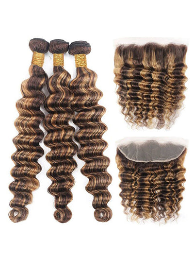 P4/27 Highlights Bundles With Frontal Loose Deep Wave 12A Brazilian Virgin Human Hair - KissLove Hair