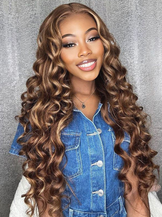 P4/27 Highlights Bundles With Frontal Loose Deep Wave Brazilian Colored Human Hair Extensions - KissLove Hair