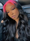 Red/Pink/Green Root Highlights 3D Body Wave Human Hair 13x4 HD Lace Wigs - KissLove Hair