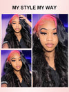 Red/Pink/Green Root Highlights 3D Body Wave Human Hair 13x4 HD Lace Wigs - KissLove Hair
