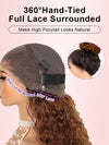 Kisslove Ombre Brown Glueless Water Wave Wig Chocolate Brown Hair Invisi-Drawstring Cap 360 Lace Wig