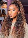 Kisslove Ombre Brown Glueless Water Wave Wig Chocolate Brown Hair Invisi-Drawstring Cap 360 Lace Wig