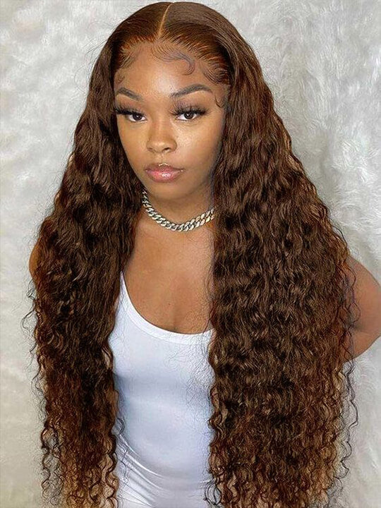 Kisslove Pre-Everything Chocolate Brown 360 Lace Wig Glueless Water Wave Human Hair Wigs