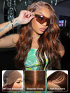 Kisslove Balayage Chestnut Brown with Ginger Highlight Body Wave Wigs Invisi Strap 360 Lace Frontal Wig