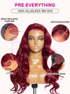 Kisslove Burgundy 360 Lace Frontal Wig Invisi-Drawstring 3D Body Wave Human Hair Wigs - Kisslove Hair