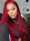 Bleached Knots Burgundy 360 Lace Frontal Wig Silky Straight Human Hair Wigs - Kisslove Hair