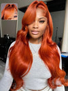 Ginger Orange Bleached Knots 360 Lace Frontal Wig 3D Body Wave Human Hair Wigs - Kisslove Hair