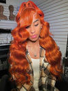 Ginger Orange Bleached Knots 360 Lace Frontal Wig 3D Body Wave Human Hair Wigs - Kisslove Hair