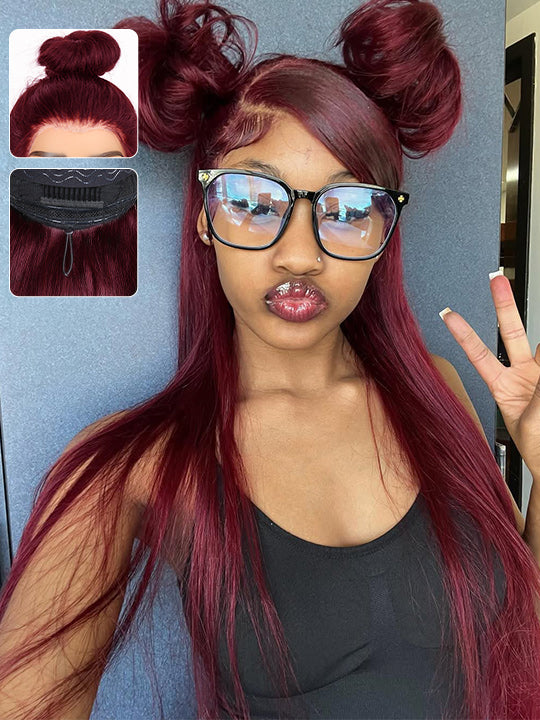 Pull & Go 10x6 Parting Max Lace Closure Burgundy Straight/Body Wave Human Hair Wig With Elastic Drawsting - Kisslove Hair