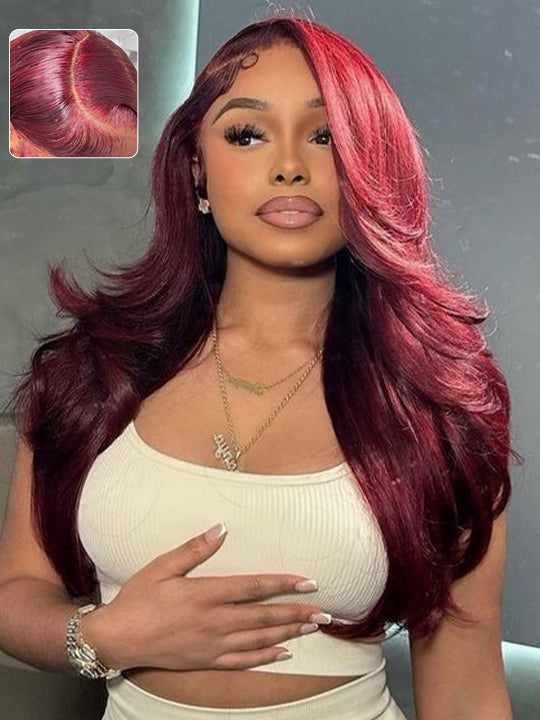 Pull & Go 10x6 Parting Max Lace Closure Burgundy Straight/Body Wave Human Hair Wig With Elastic Drawsting - Kisslove Hair