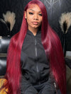 Pull & Go 10x6 Parting Max Lace Closure Burgundy Straight/Body Wave Human Hair Wig With Elastic Drawsting