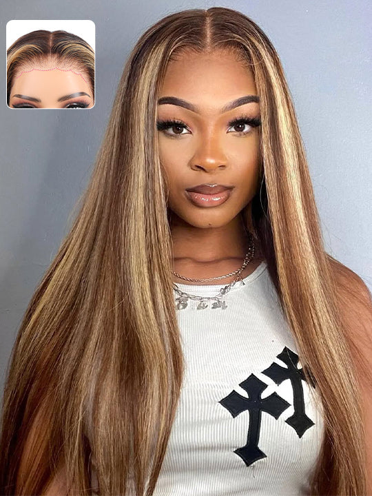 P4/27 Honey Blonde Highlight Straight Hair 13x4 13x6 Full Lace Frontal Human Hair Wigs - KissLove Hair