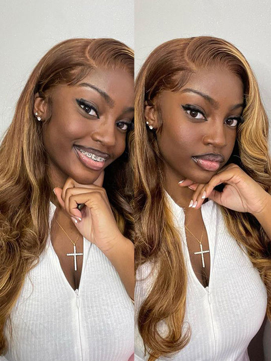 [2 Wigs=$239] Full Machine Body Wave Hair & 5x5 Lace Body Wave Highlight Brown Human Hair Wig