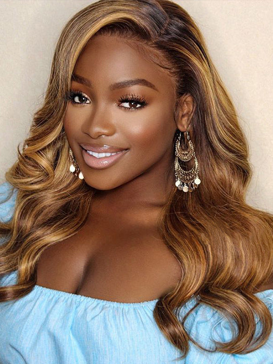 [2 Wigs=$239] Full Machine Body Wave Hair & 5x5 Lace Body Wave Highlight Brown Human Hair Wig