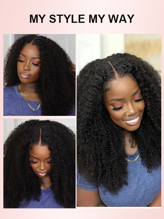 Kinky Curly Hair 13x6 Lace Frontal Wig Pull Go Drawstring Transparent Lace Frontal Wigs