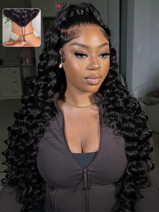Upgraded Glueless 10x6 Parting Max Lace Closure Loose Deep Wave Human Hair Wig With Elastic Drawsting
