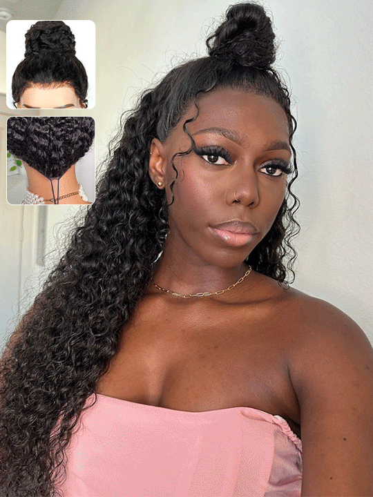 Pull & Go Glueless 10x6 Parting Max Lace Closure Water Wave Human Hair Wig With Elastic Drawsting