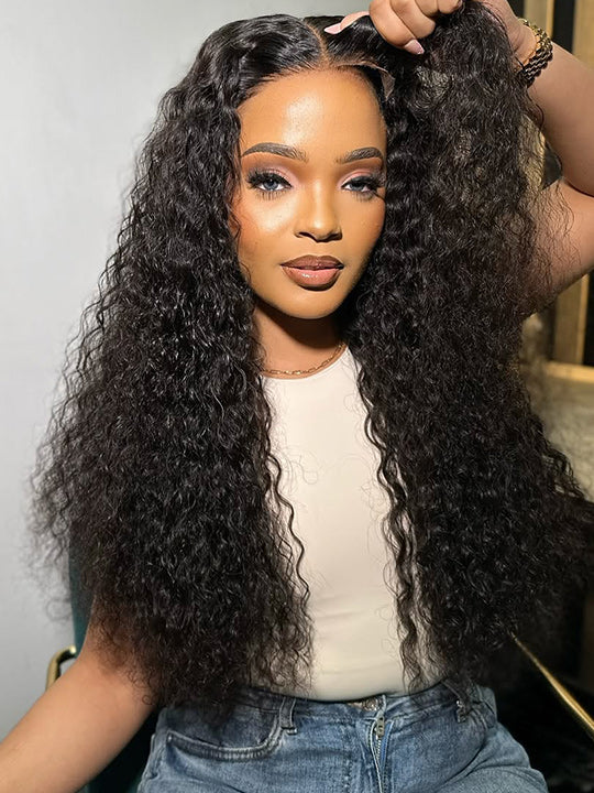 Pull & Go Glueless 10x6 Parting Max Lace Closure Water Wave Human Hair Wig With Elastic Drawsting