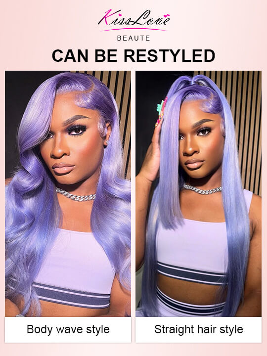 Lavender Hair Loose Body Wave 13x4 Lace Front Wig Pre Bleached Colored Human Hair Wigs