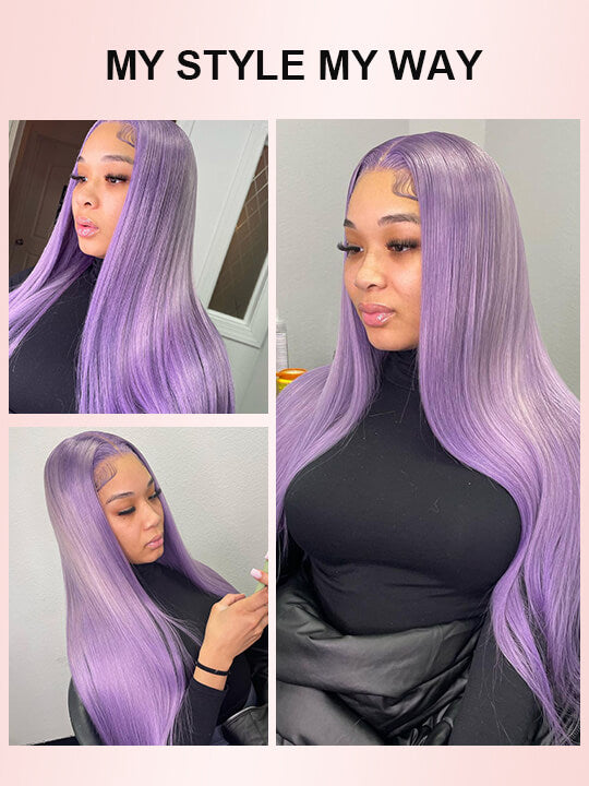 Lavender Hair Loose Body Wave 13x4 Lace Front Wig Pre Bleached Colored Human Hair Wigs