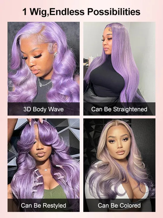 Lavender Hair Loose Body Wave 13x4 Lace Front Wig Pre Bleached Colored Human Hair Wigs