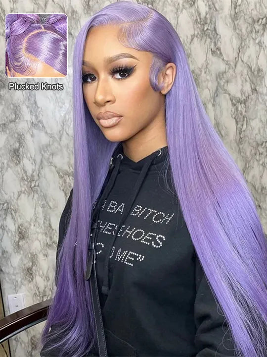 Lavender Hair Loose Body Wave 13x4 Lace Front Wig Pre Bleached Colored Human Hair Wigs