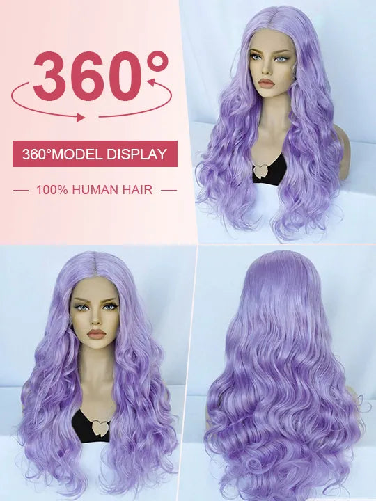Lavender Hair Loose Body Wave 13x4 Lace Front Wig Pre Bleached Colored Human Hair Wigs