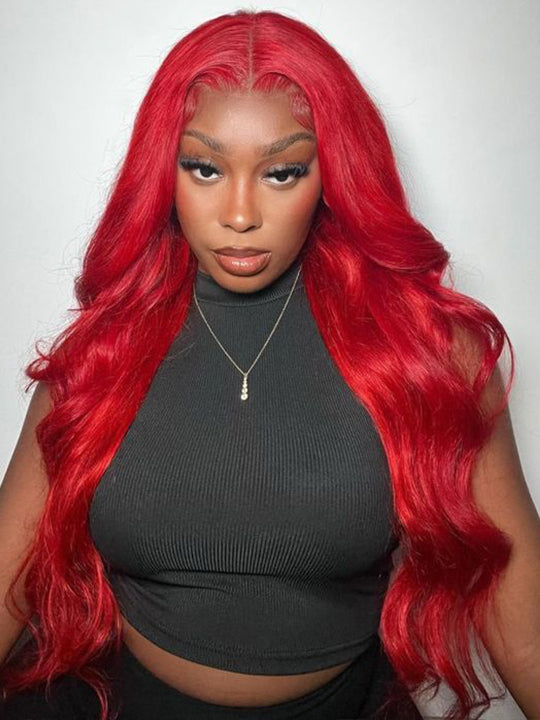 Red Wig Dyed From 613 Blonde Hair 13x4 HD Lace Front Human Hair Wigs 180% Density - KissLove Hair