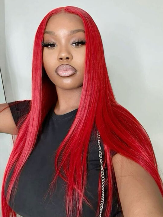 Red Wig Dyed From 613 Blonde Hair 13x4 HD Lace Front Human Hair Wigs 180% Density - KissLove Hair