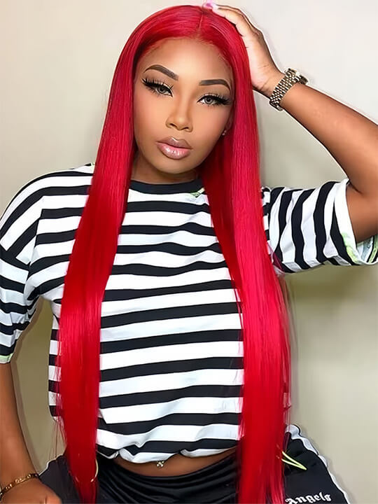 Red Wig Straight Hair Dyed From 613 Blonde Hair 13x4 Lace Front Human Hair Wigs