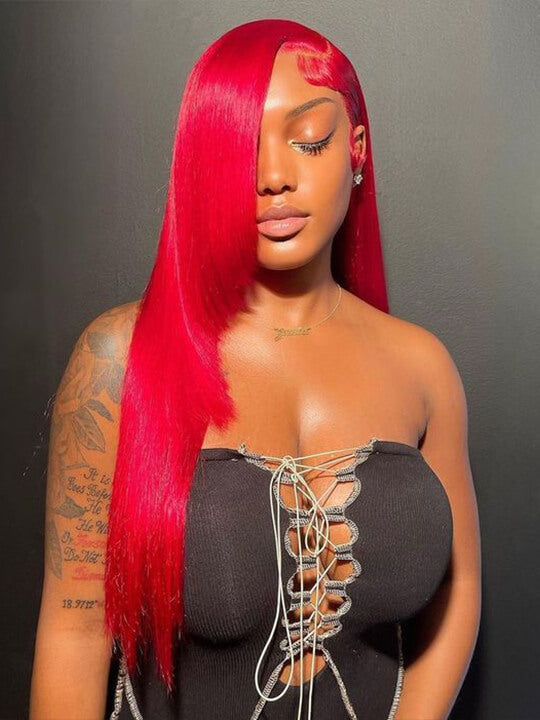 Red Wig Straight Hair Dyed From 613 Blonde Hair 13x4 Lace Front Human Hair Wigs