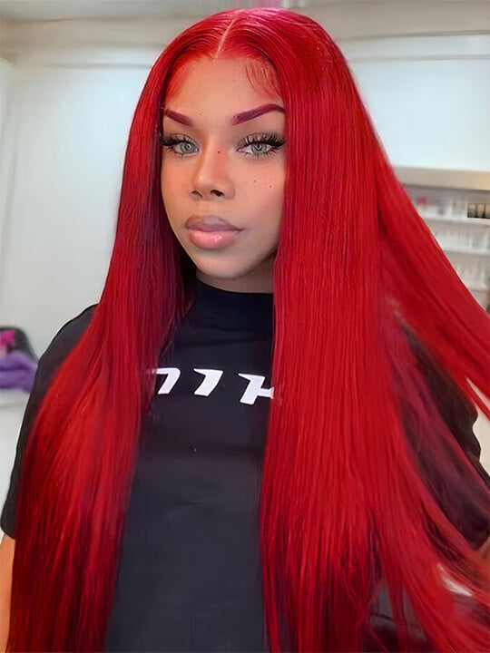 Red Wig Straight Hair Dyed From 613 Blonde Hair 13x4 Lace Front Human Hair Wigs