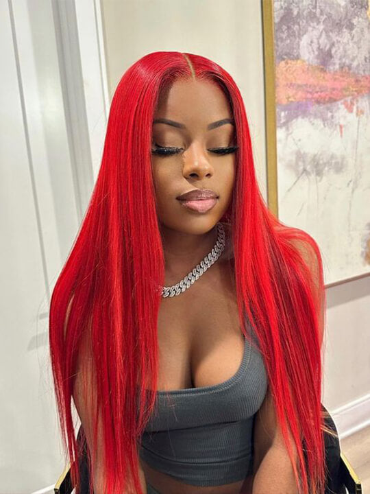 Red Wig Straight Hair Dyed From 613 Blonde Hair 13x4 Lace Front Human Hair Wigs
