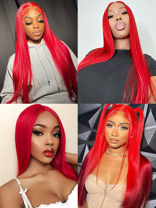 Red Wig Straight Hair Dyed From 613 Blonde Hair 13x4 Lace Front Human Hair Wigs