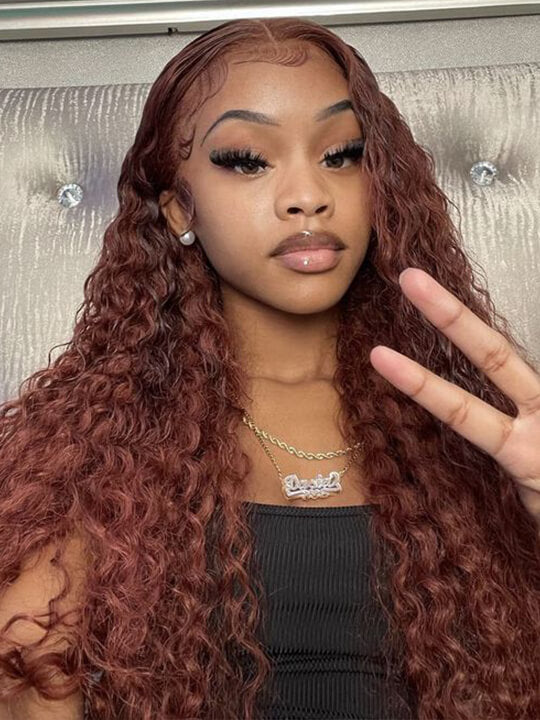 #33 Reddish Brown Bleached Knots 360 Lace Frontal Wig Deep Wave Human Hair Wigs