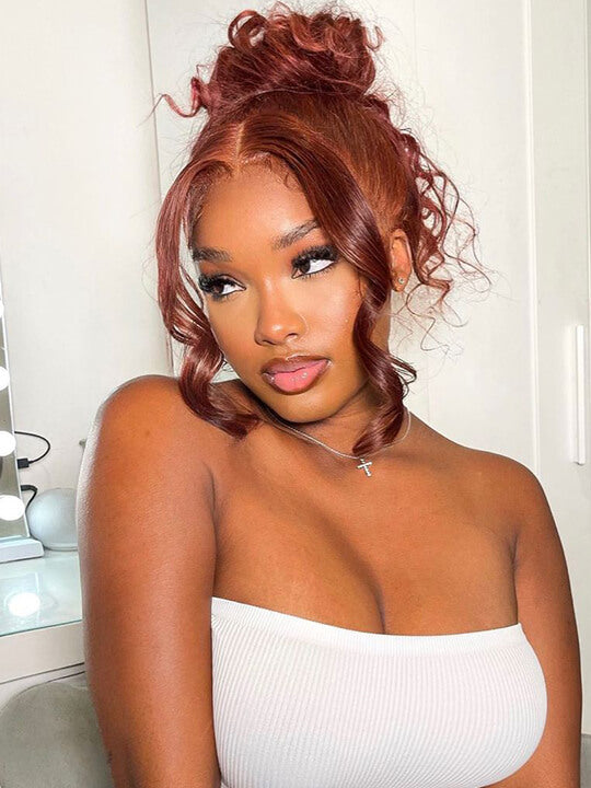 Kisslove Pre-Everything Reddish Brown Wig 3D Body Wave Invisi Drawstring 360 Lace Wigs Human Hair