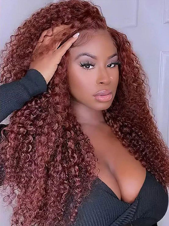 Pre Cut Reddish Brown Curly Hair 5x5 13x4 Lace Front Wig Red Brown Color Human Hair Wigs