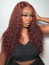 Pre Cut Reddish Brown Curly Hair 5x5 13x4 Lace Front Wig Red Brown Color Human Hair Wigs