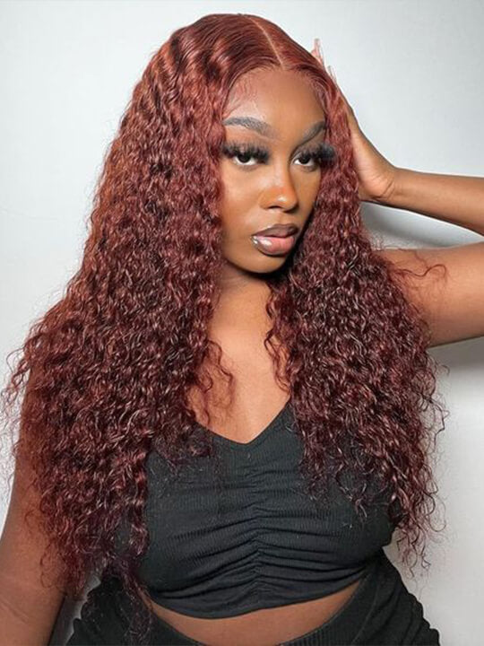 [2 Wigs 24]3C Invisi-Drawstring 360 Lace Kinky Straight & 13x4 Reddish Brown Curly Wig