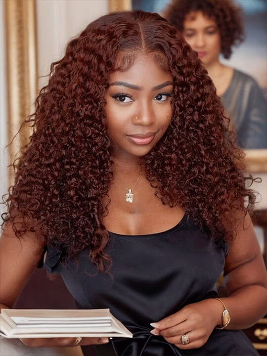[2 Wigs 24]3C Invisi-Drawstring 360 Lace Kinky Straight & 13x4 Reddish Brown Curly Wig
