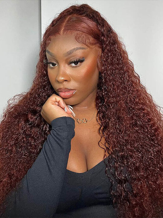 [2 Wigs 24]3C Invisi-Drawstring 360 Lace Kinky Straight & 13x4 Reddish Brown Curly Wig