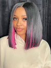 Peekboo Pink Highlight Wig Hidden Color Short Bob Silk 13x4 Transprant Lace Front Wig - KissLove Hair