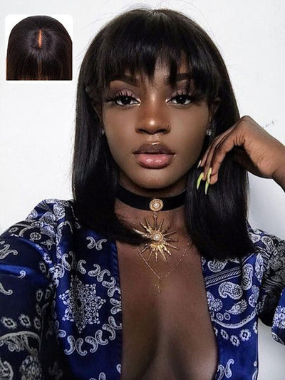 [Wear & Go] Bob Wig With Bangs Silky Straight Glueless Lace Wig 100% Human Hair - KissLove Hair